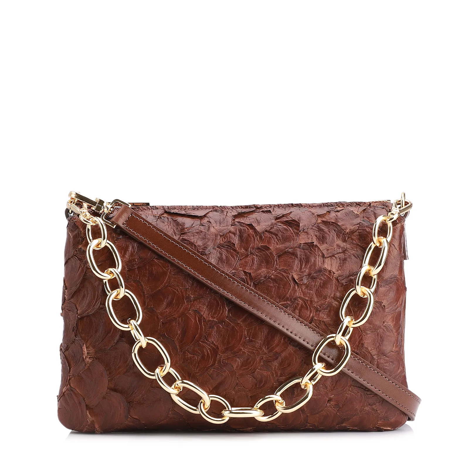 Bolsa Transversal Pirarucu Marrom Escuro