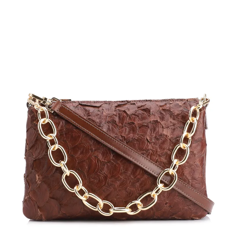 Bolsa Transversal Pirarucu Marrom Escuro