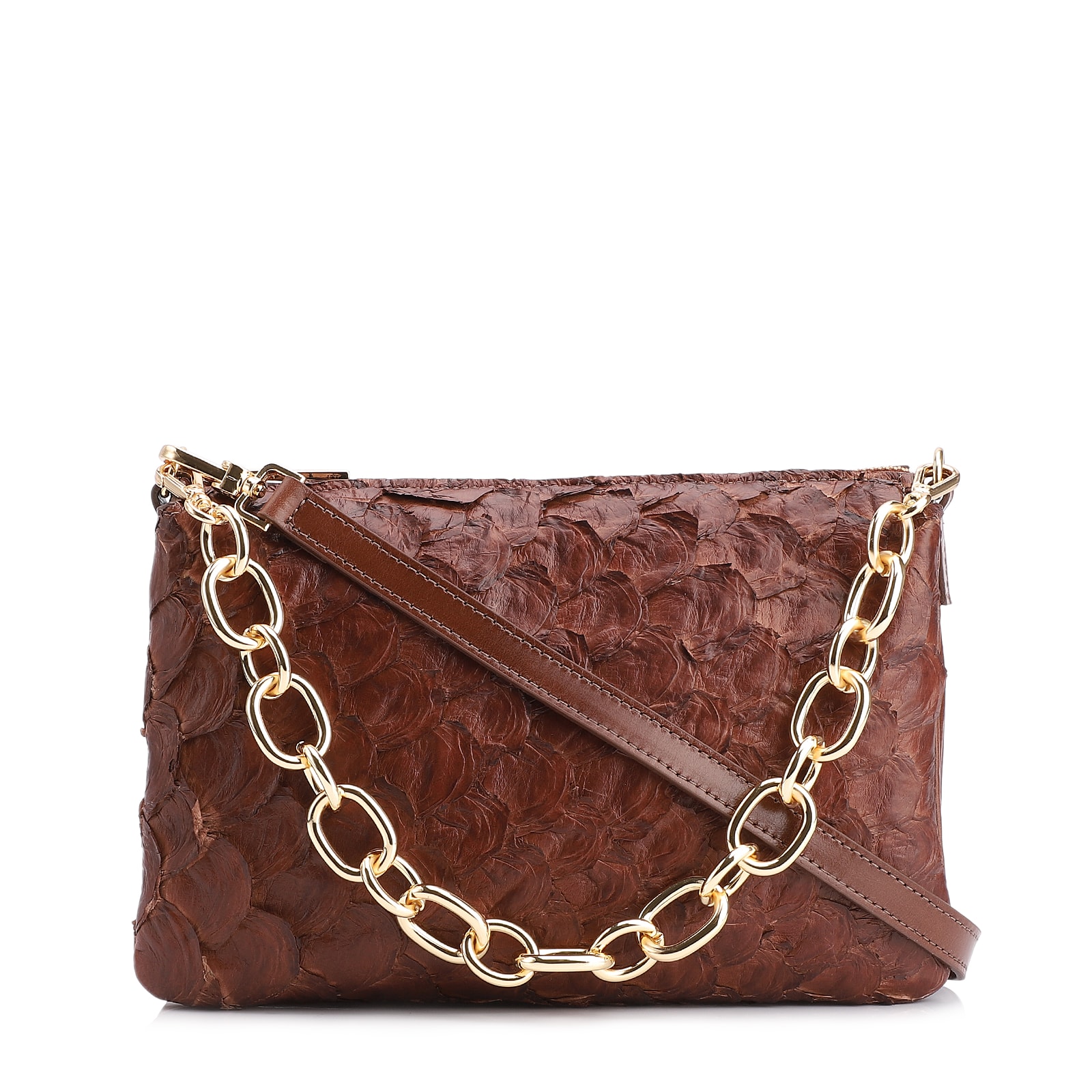 Bolsa Transversal Pirarucu Marrom Escuro