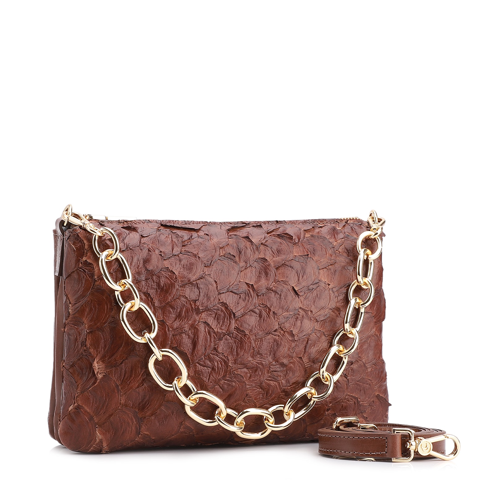 Bolsa Transversal Pirarucu Marrom Escuro