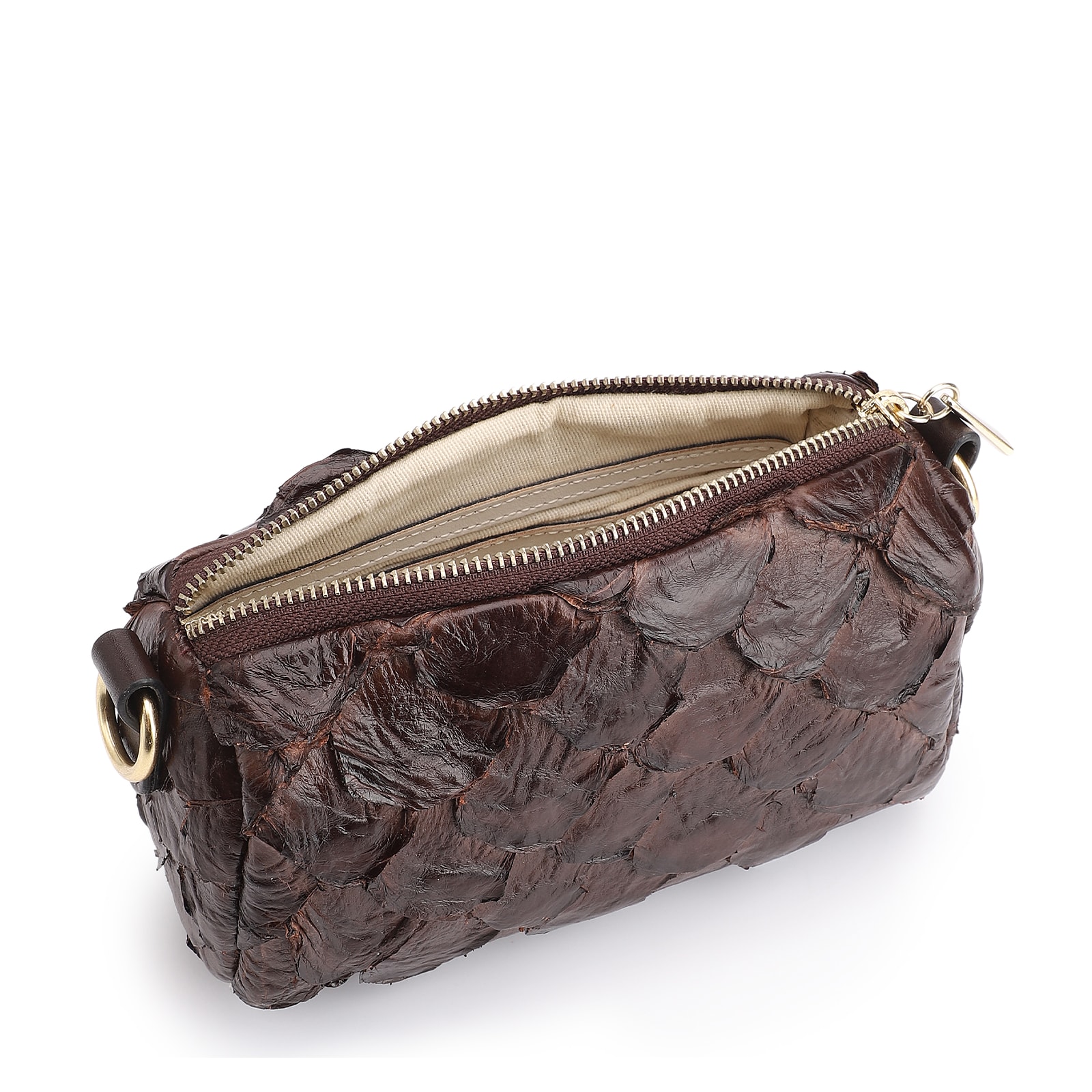 Bolsa Transversal Pirarucu Marrom Escuro