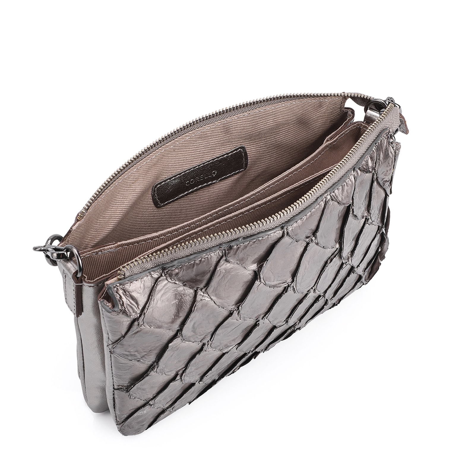 Bolsa Transversal Pirarucu Prata