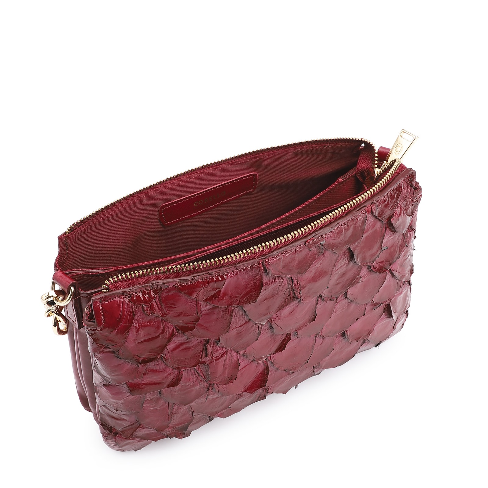 Bolsa Transversal Pirarucu Vermelho Cereja