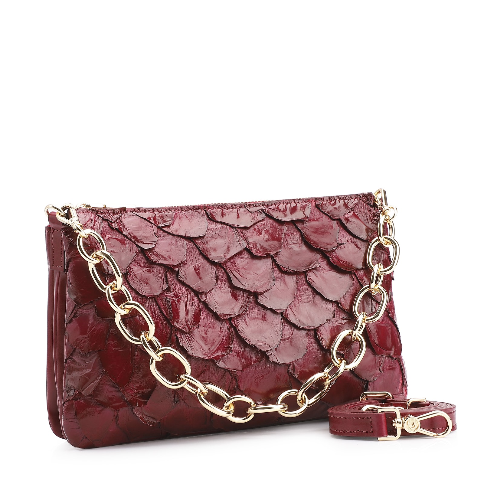 Bolsa Transversal Pirarucu Vermelho Cereja
