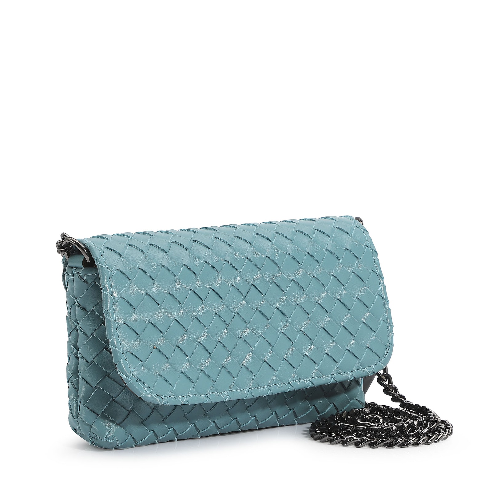 Bolsa Transversal Tressê Couro Azul