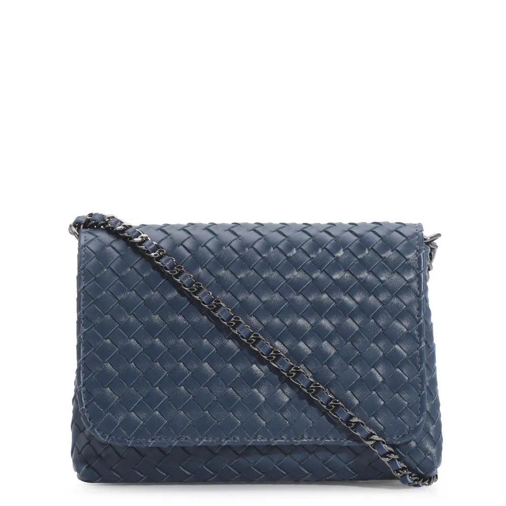 Bolsa Transversal Tressê Couro Azul