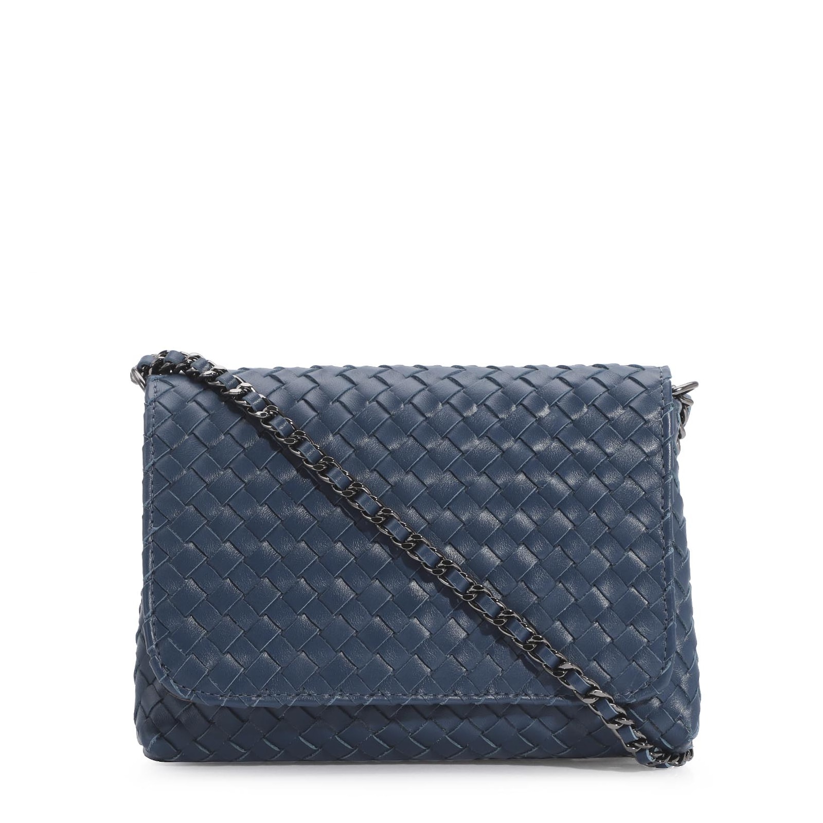 Bolsa Transversal Tressê Couro Azul