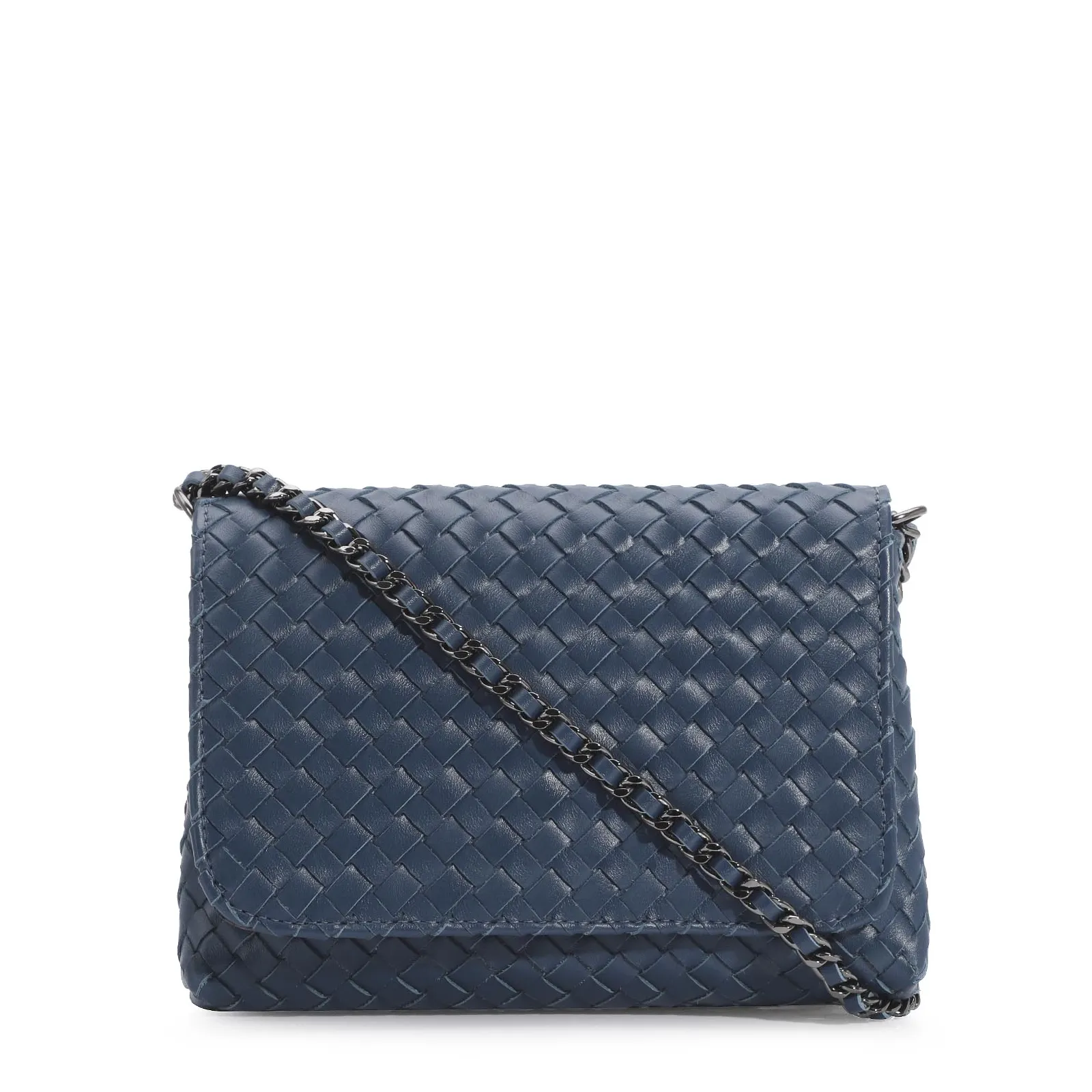 Bolsa Transversal Tressê Couro Azul