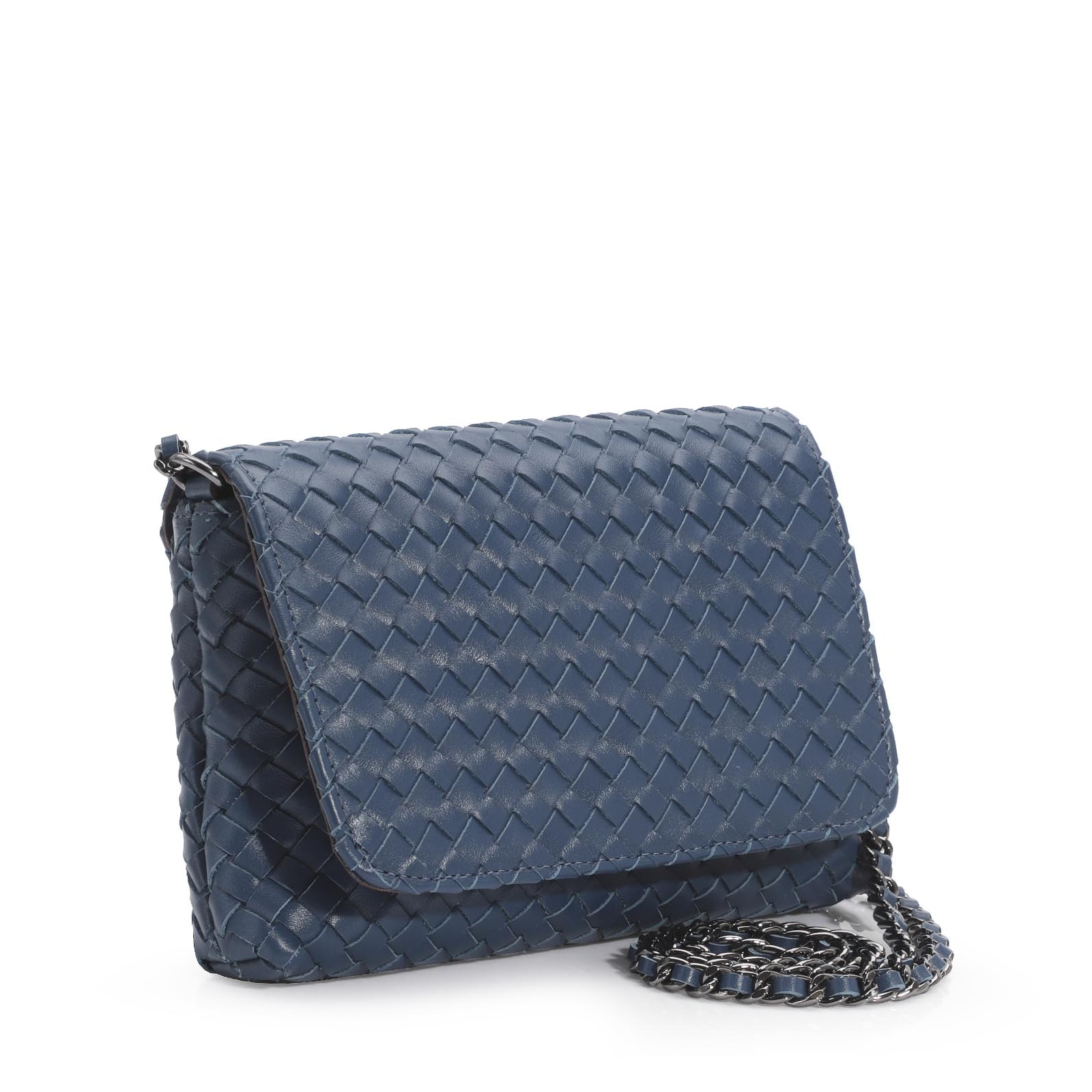 Bolsa Transversal Tressê Couro Azul