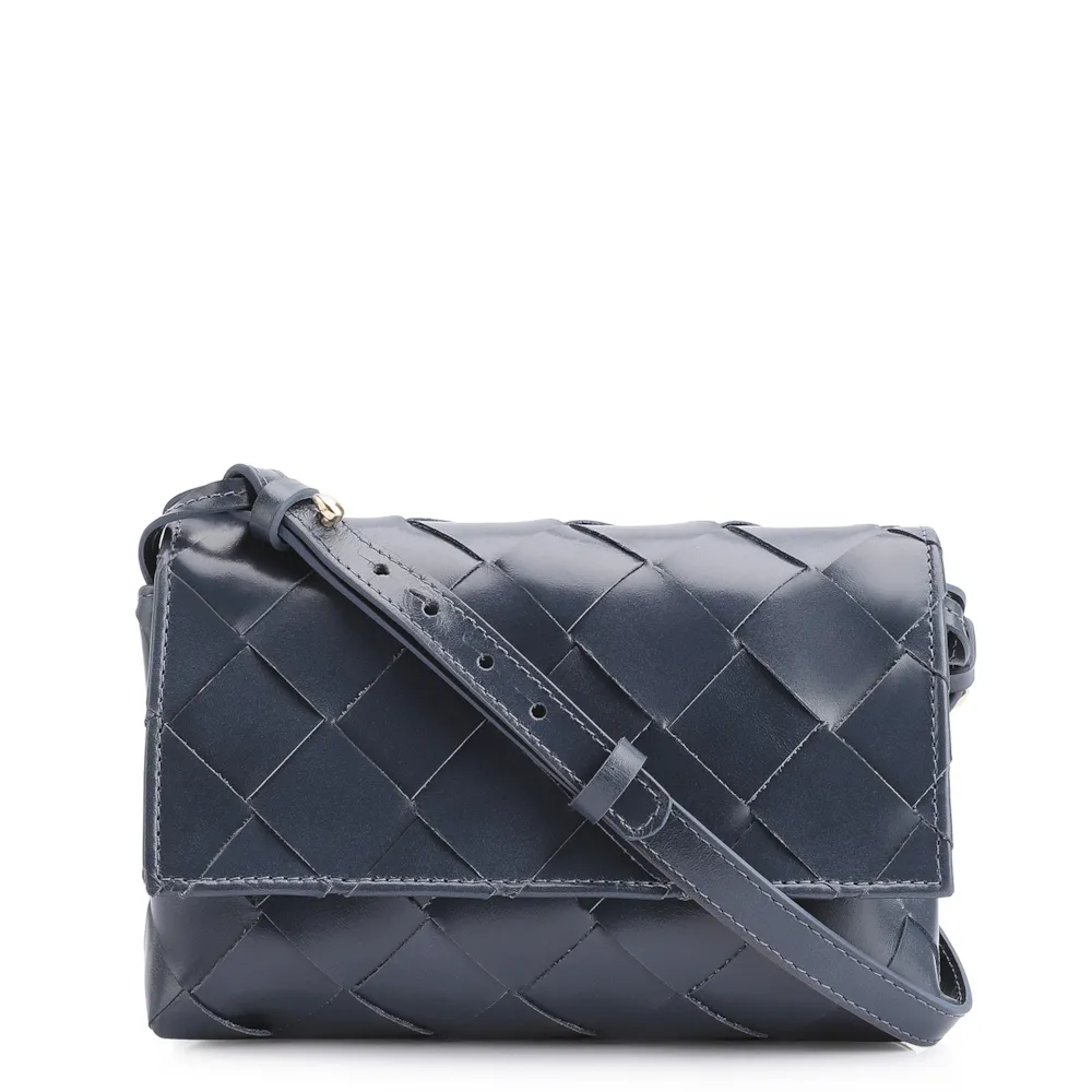 Bolsa Transversal Tressê Couro Azul