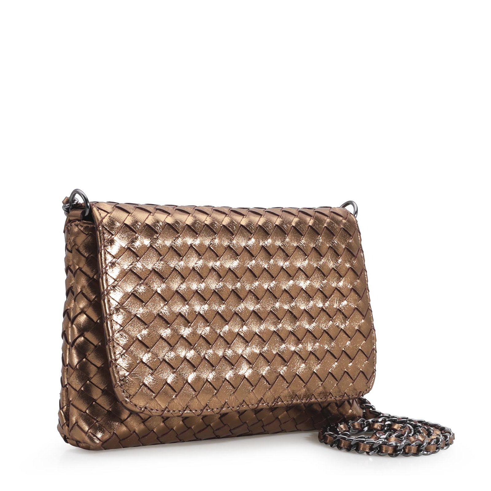 Bolsa Transversal Tressê Couro Bronze