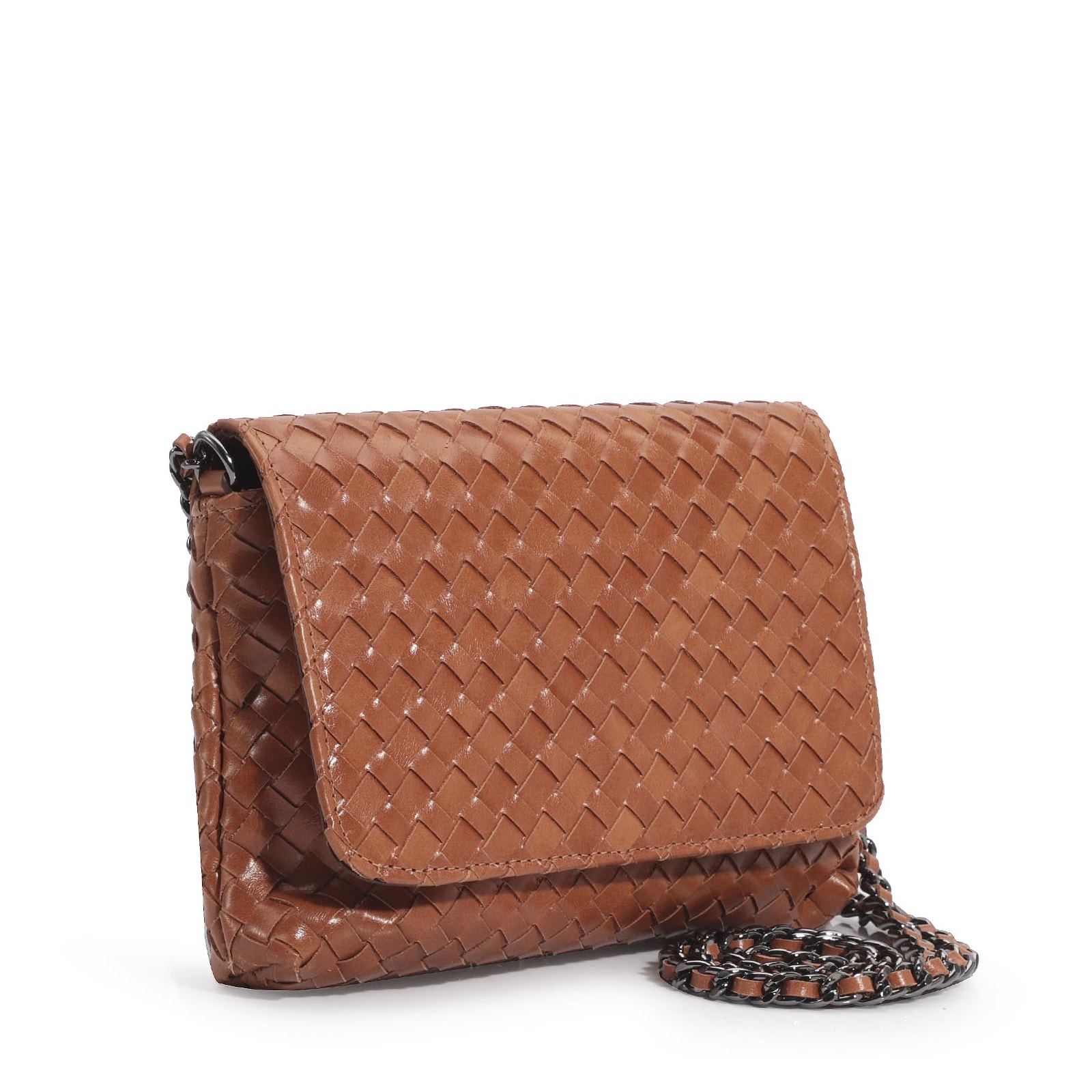 Bolsa Transversal Tressê Couro Caramelo