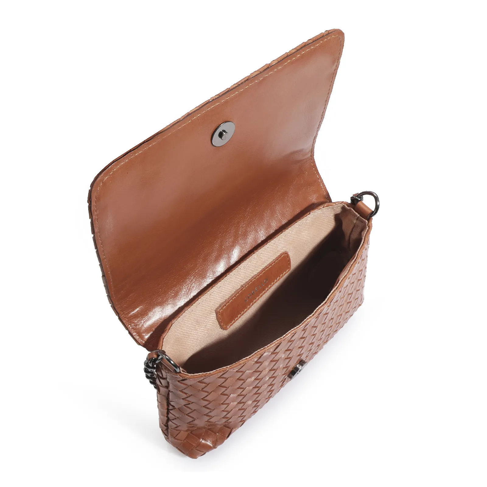Bolsa Transversal Tressê Couro Caramelo