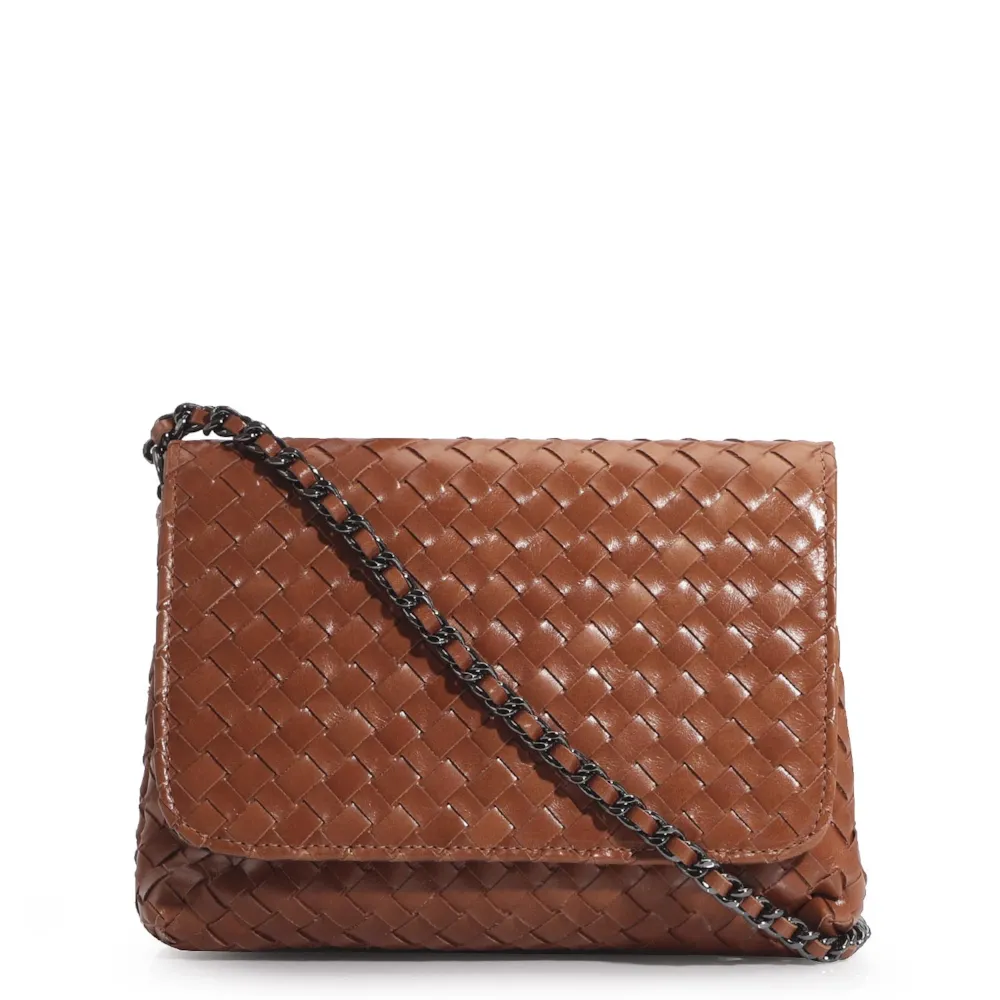 Bolsa Transversal Tressê Couro Caramelo