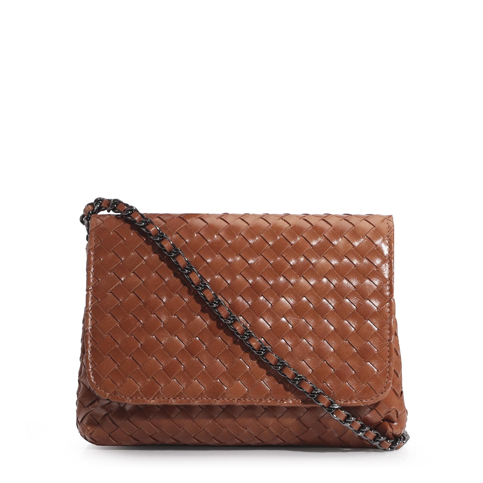 Bolsa Transversal Tressê Couro Caramelo