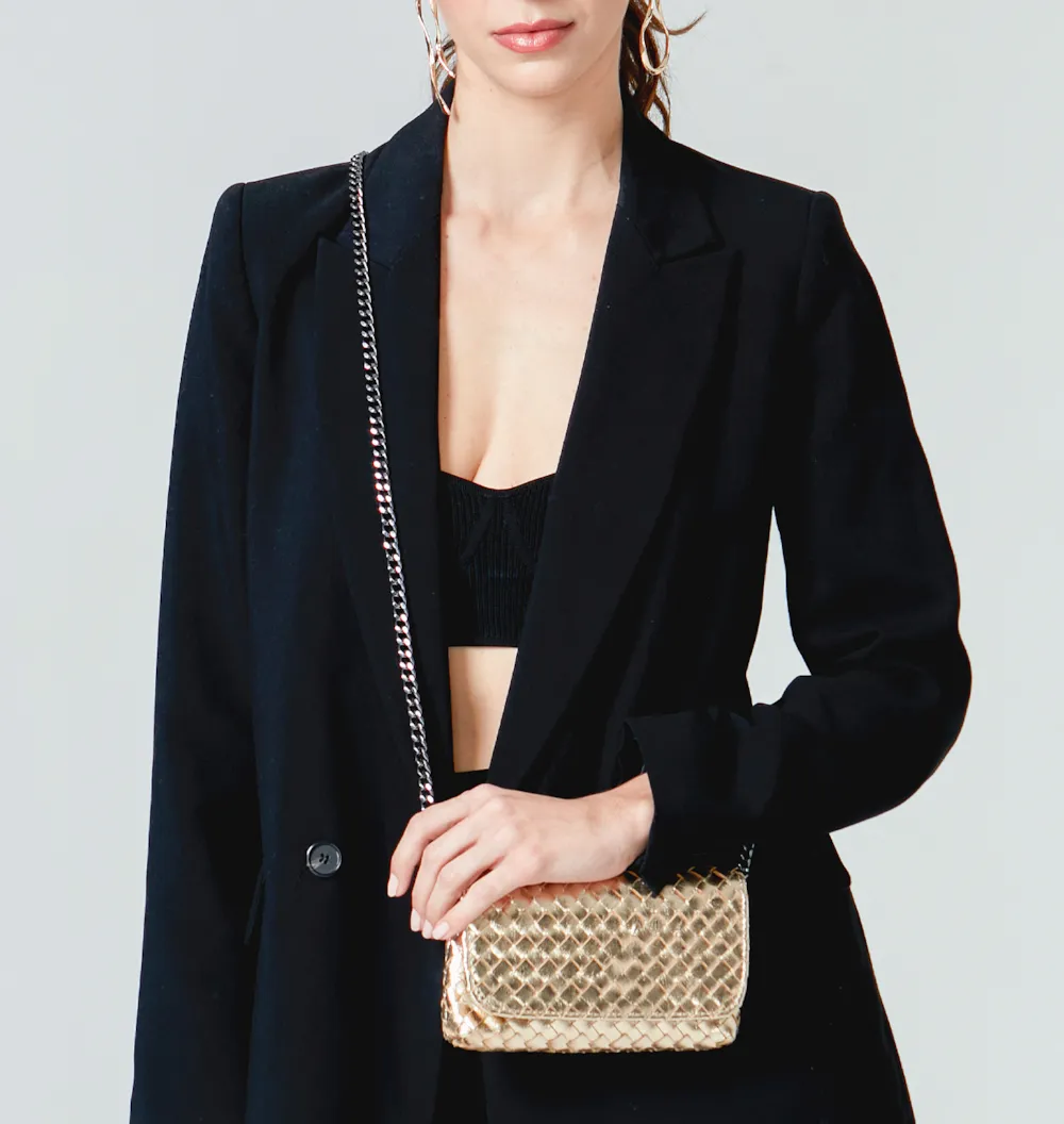 Bolsa Transversal Tressê Couro Champagne - imagem 2