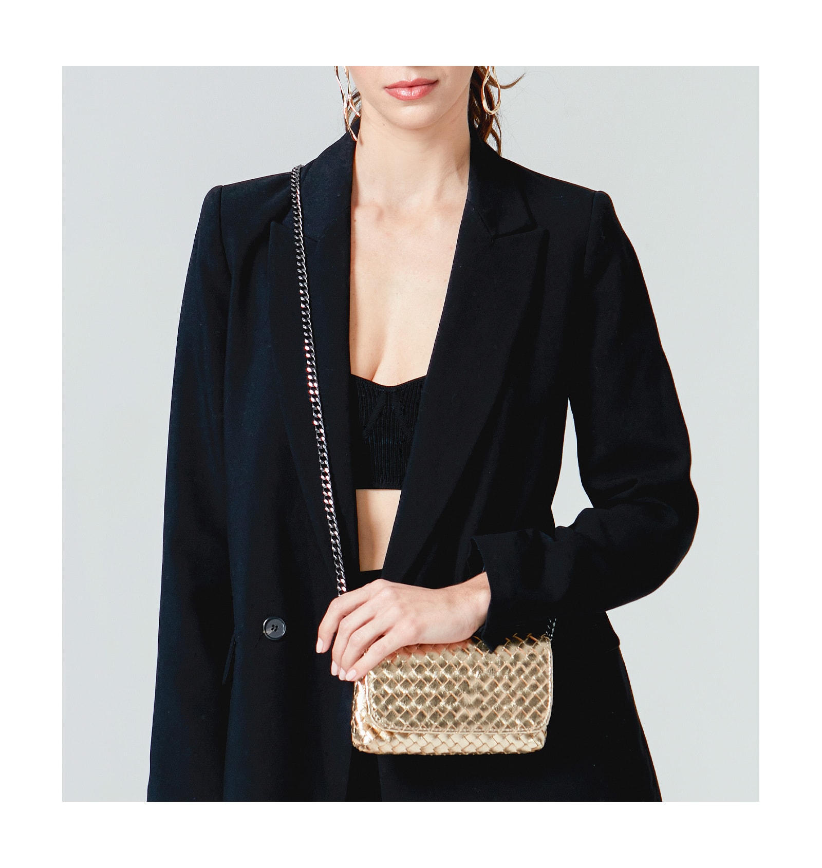 Bolsa Transversal Tressê Couro Champagne