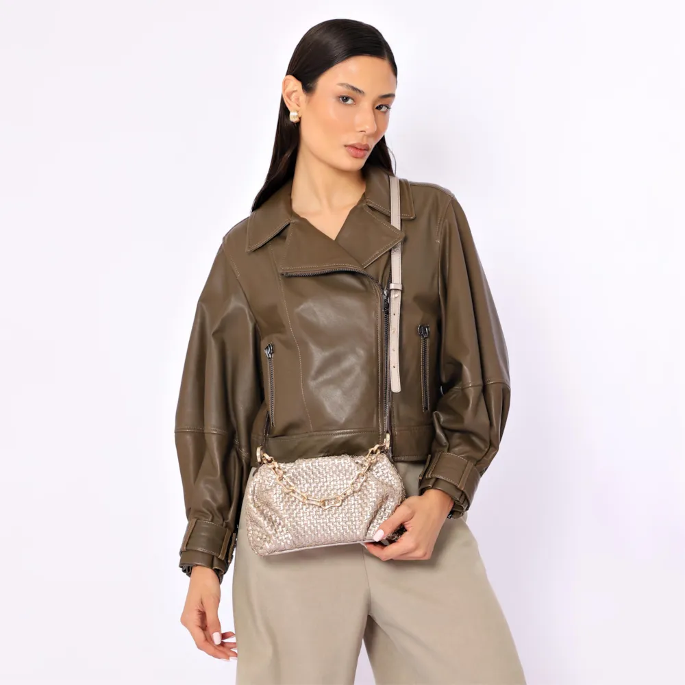 Bolsa Transversal Tressê Couro Dourado - imagem 2