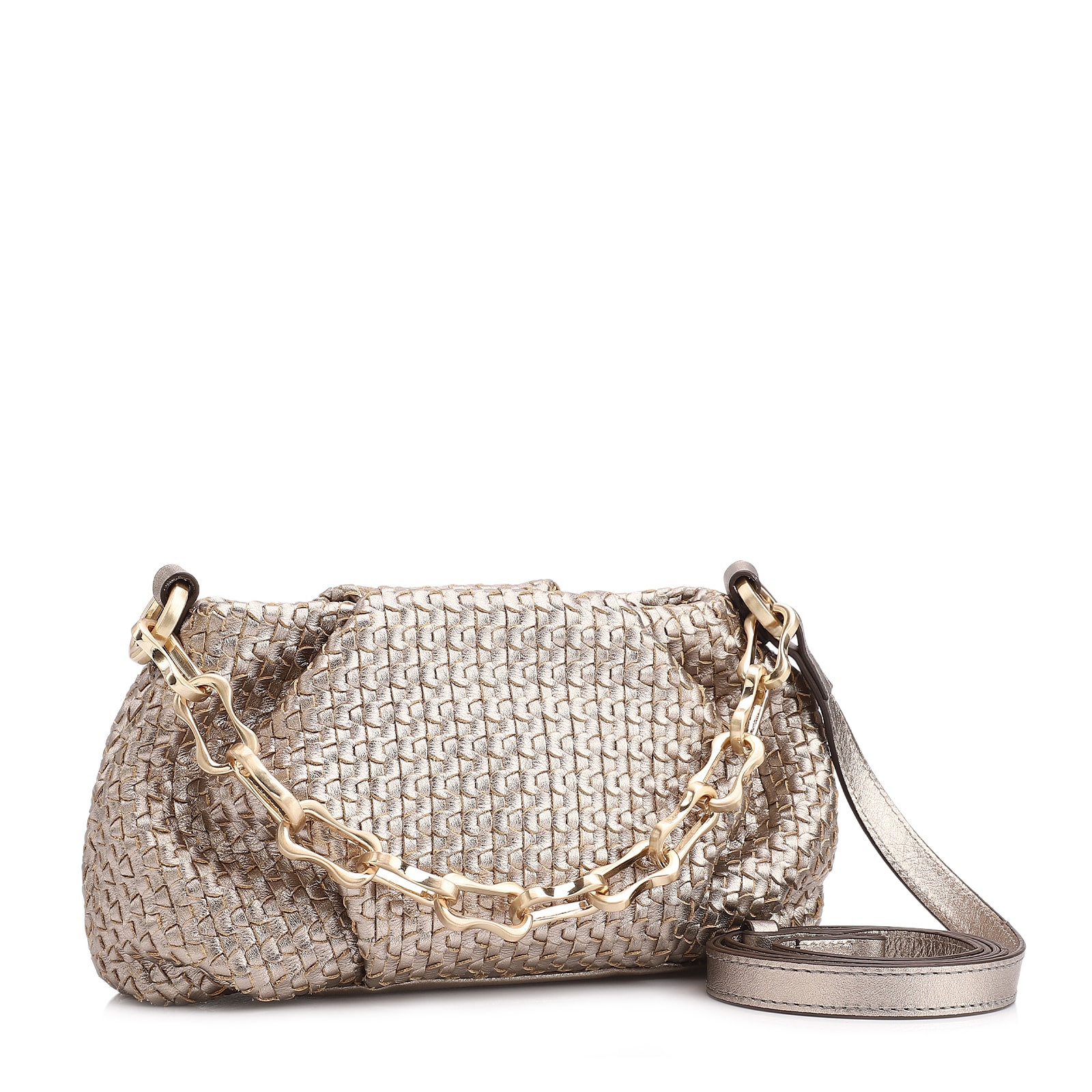 Bolsa Transversal Tressê Couro Dourado