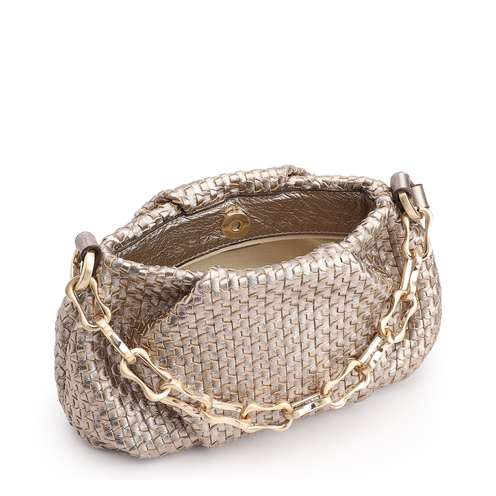 Bolsa Transversal Tressê Couro Dourado