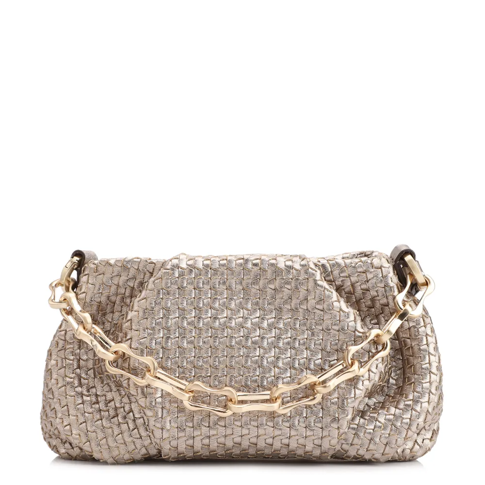 Bolsa Transversal Tressê Couro Dourado
