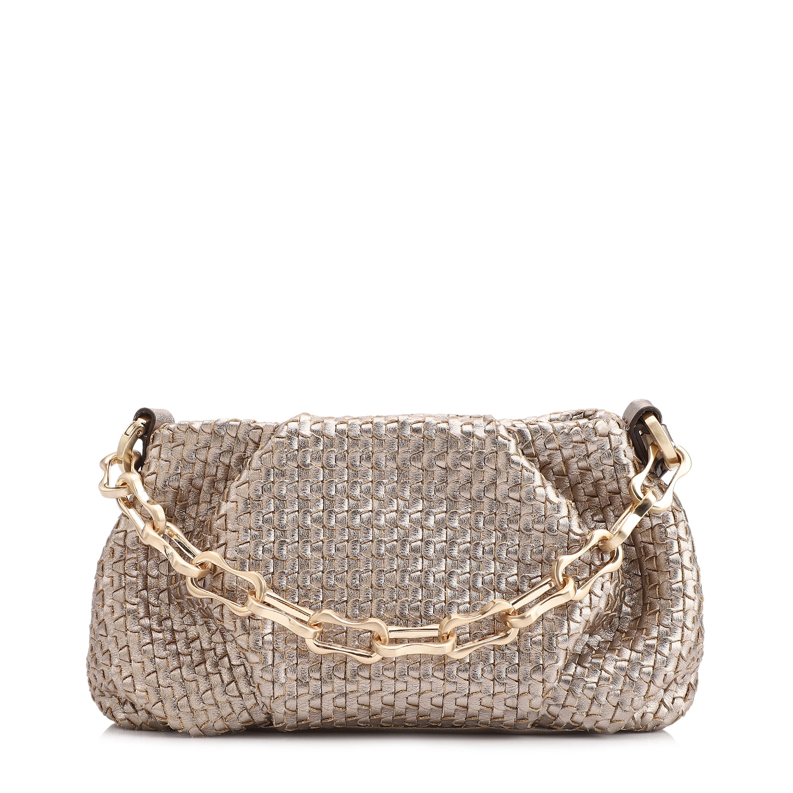 Bolsa Transversal Tressê Couro Dourado