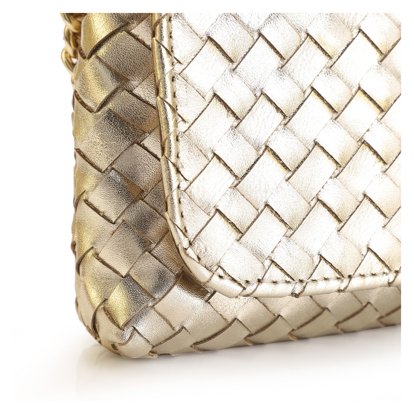 Bolsa Transversal Tressê Couro Dourado