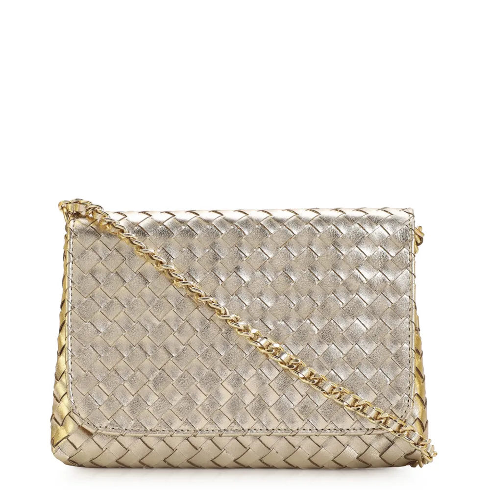 Bolsa Transversal Tressê Couro Dourado