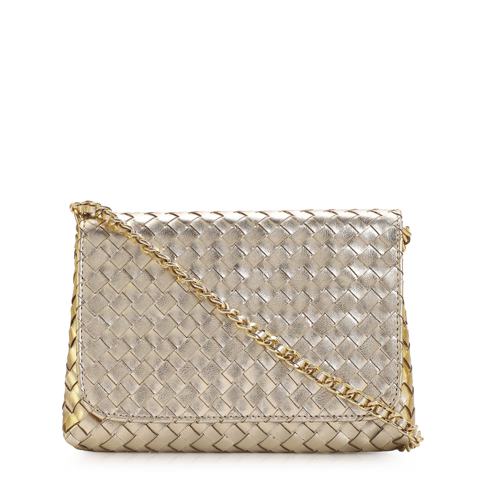 Bolsa Transversal Tressê Couro Dourado