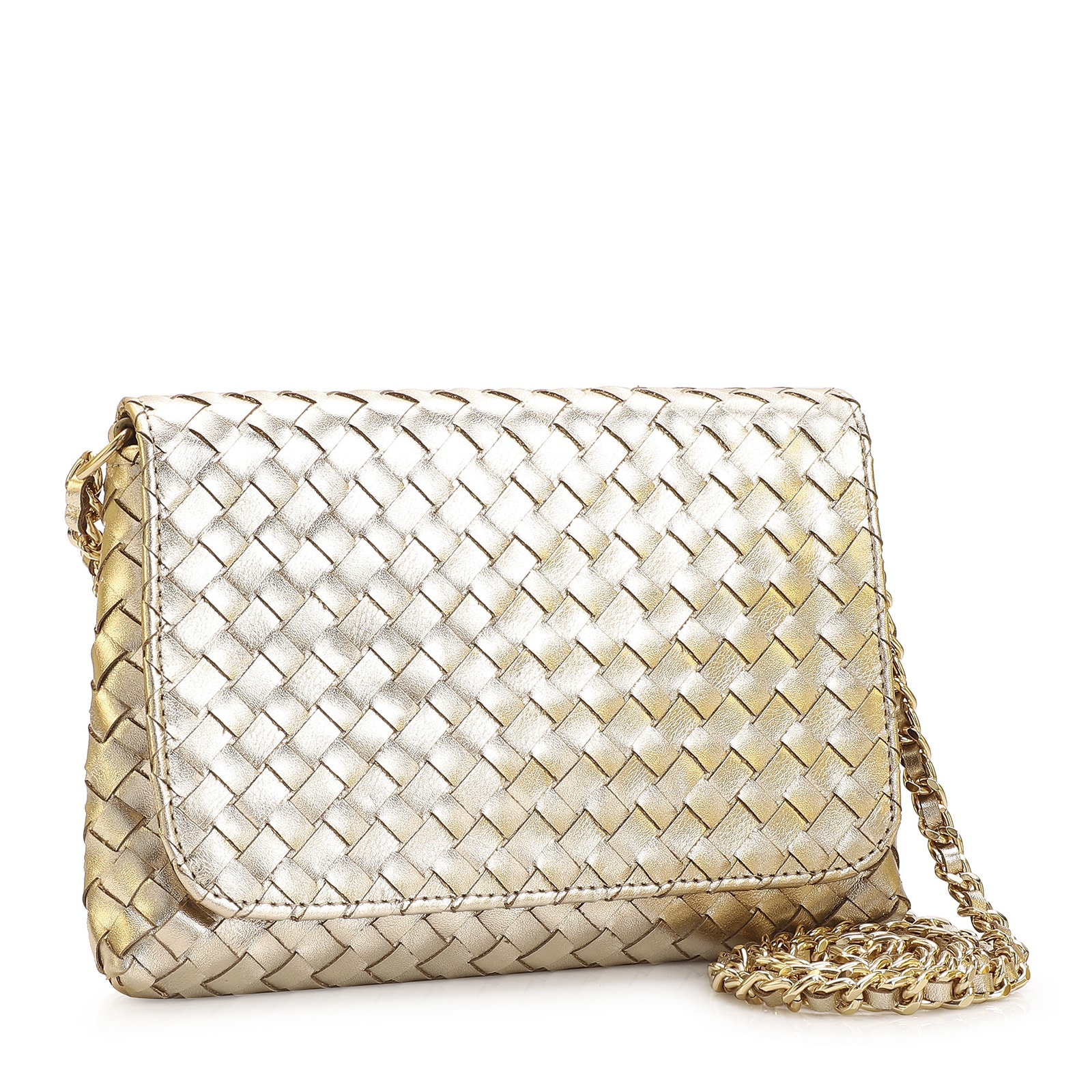 Bolsa Transversal Tressê Couro Dourado
