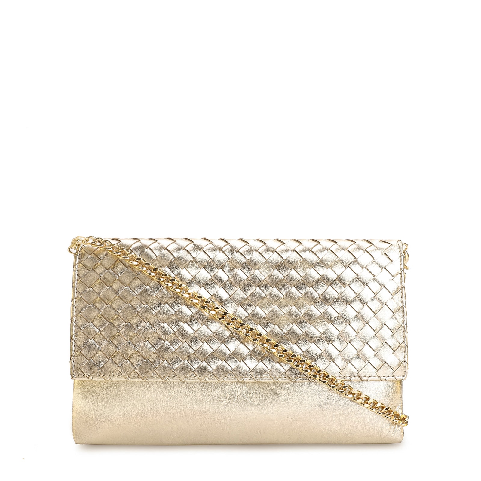 Bolsa Transversal Tressê Couro Dourado