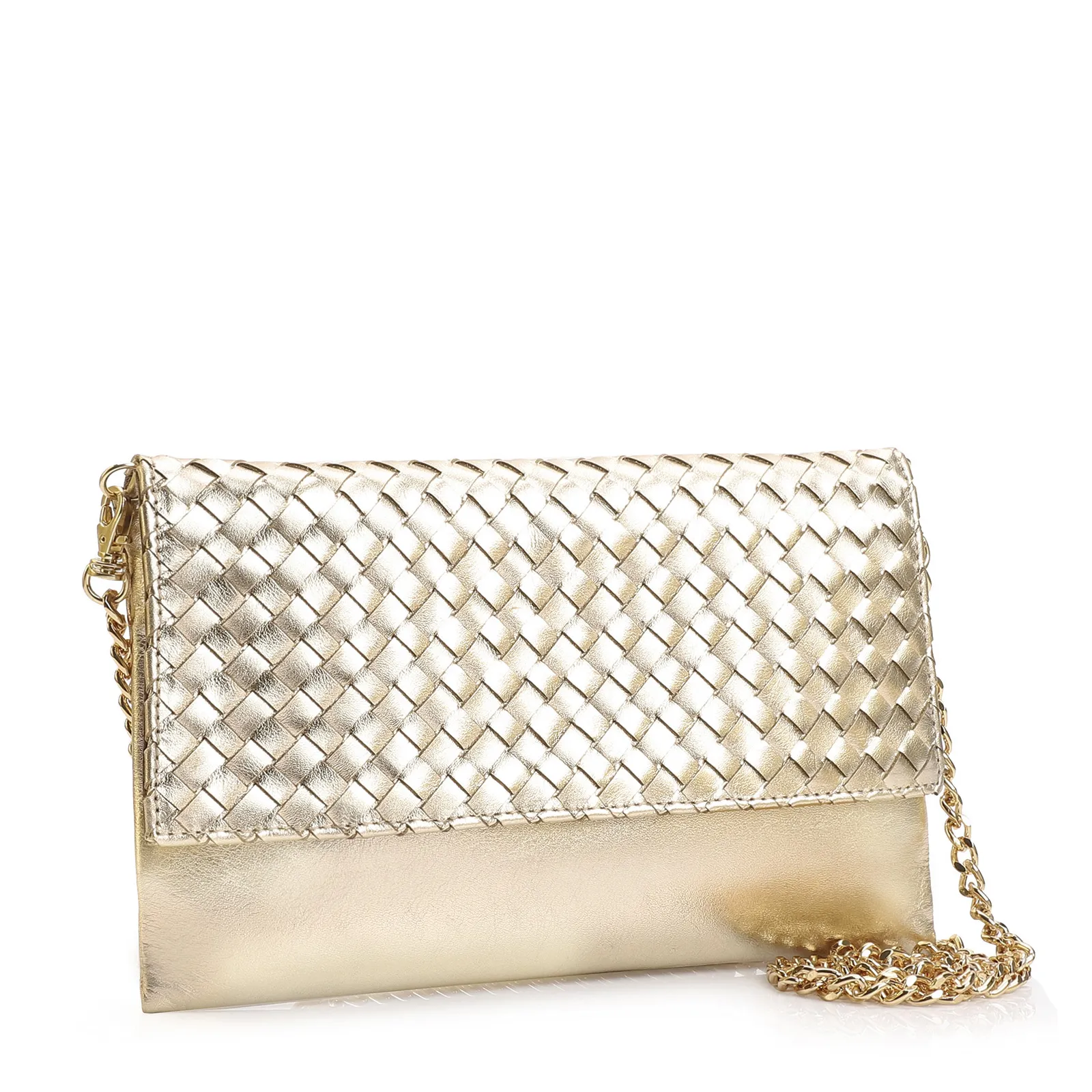 Bolsa Transversal Tressê Couro Dourado
