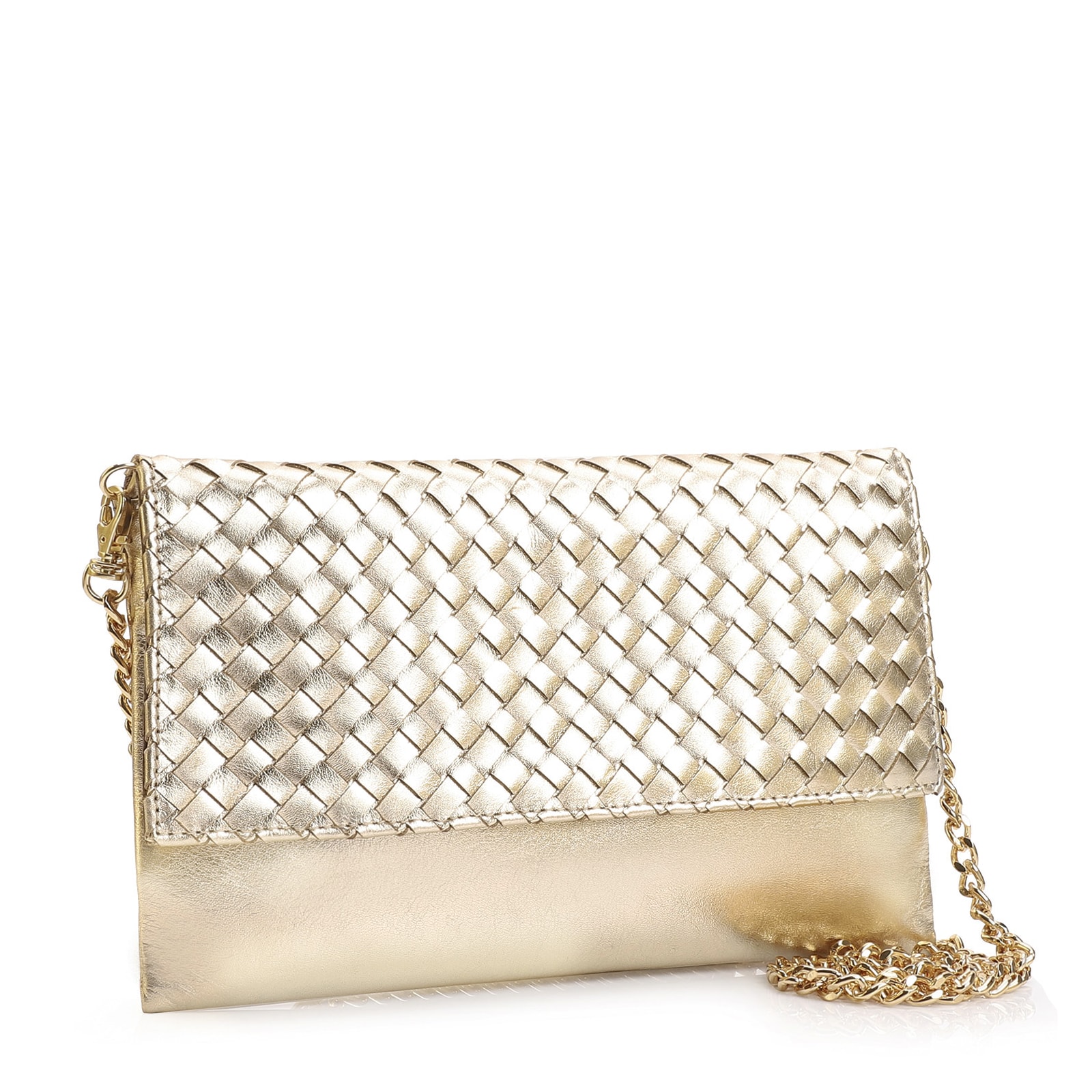 Bolsa Transversal Tressê Couro Dourado