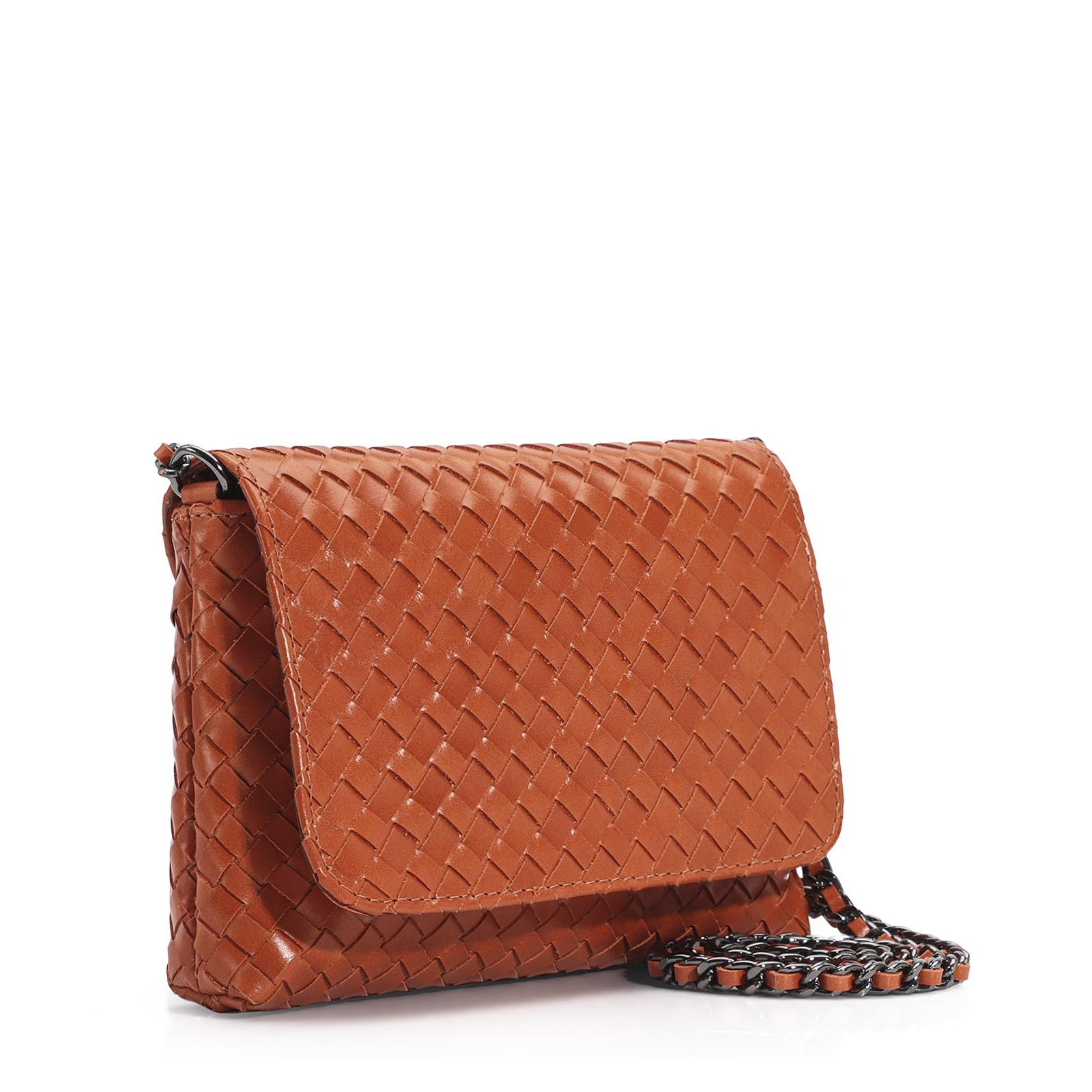 Bolsa Transversal Tressê Couro Laranja
