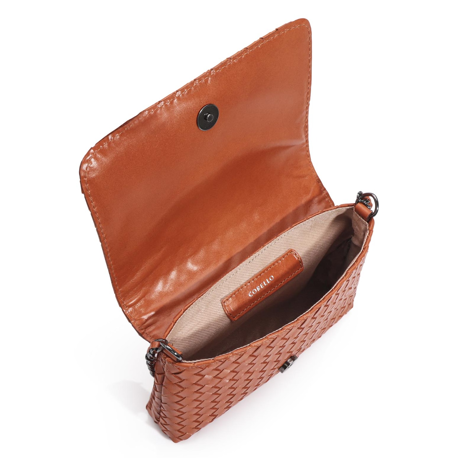 Bolsa Transversal Tressê Couro Laranja