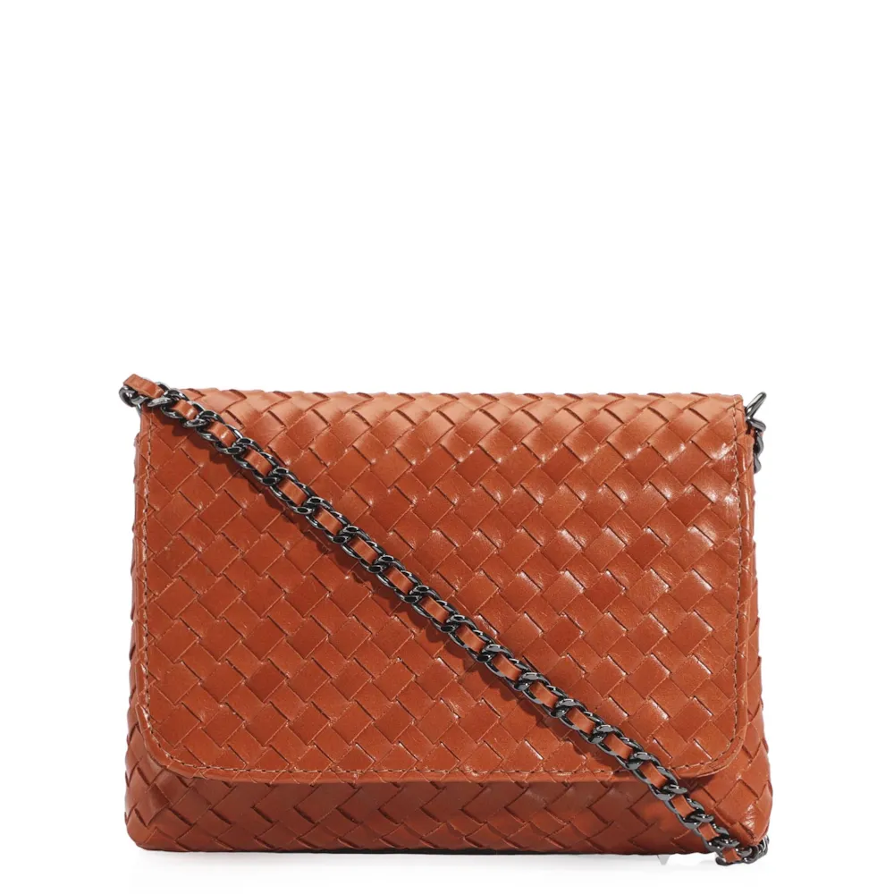Bolsa Transversal Tressê Couro Laranja