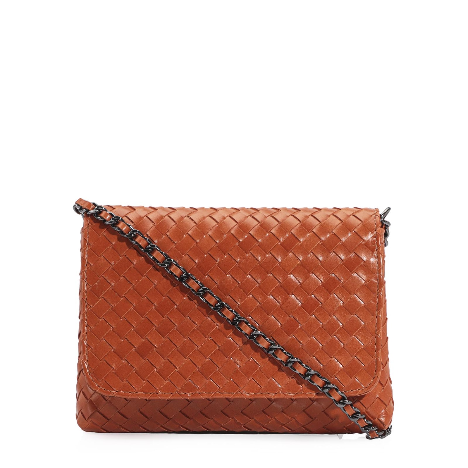 Bolsa Transversal Tressê Couro Laranja