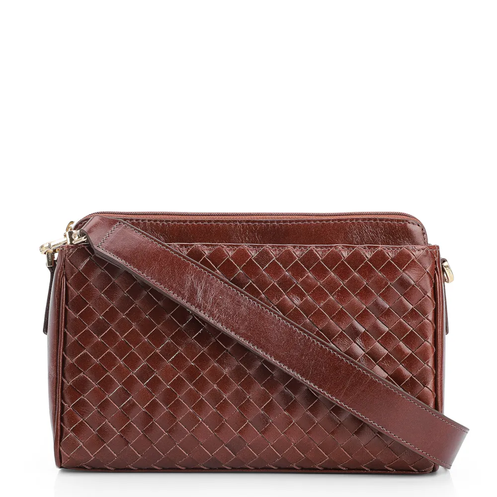 Bolsa Transversal Tressê Couro Marrom