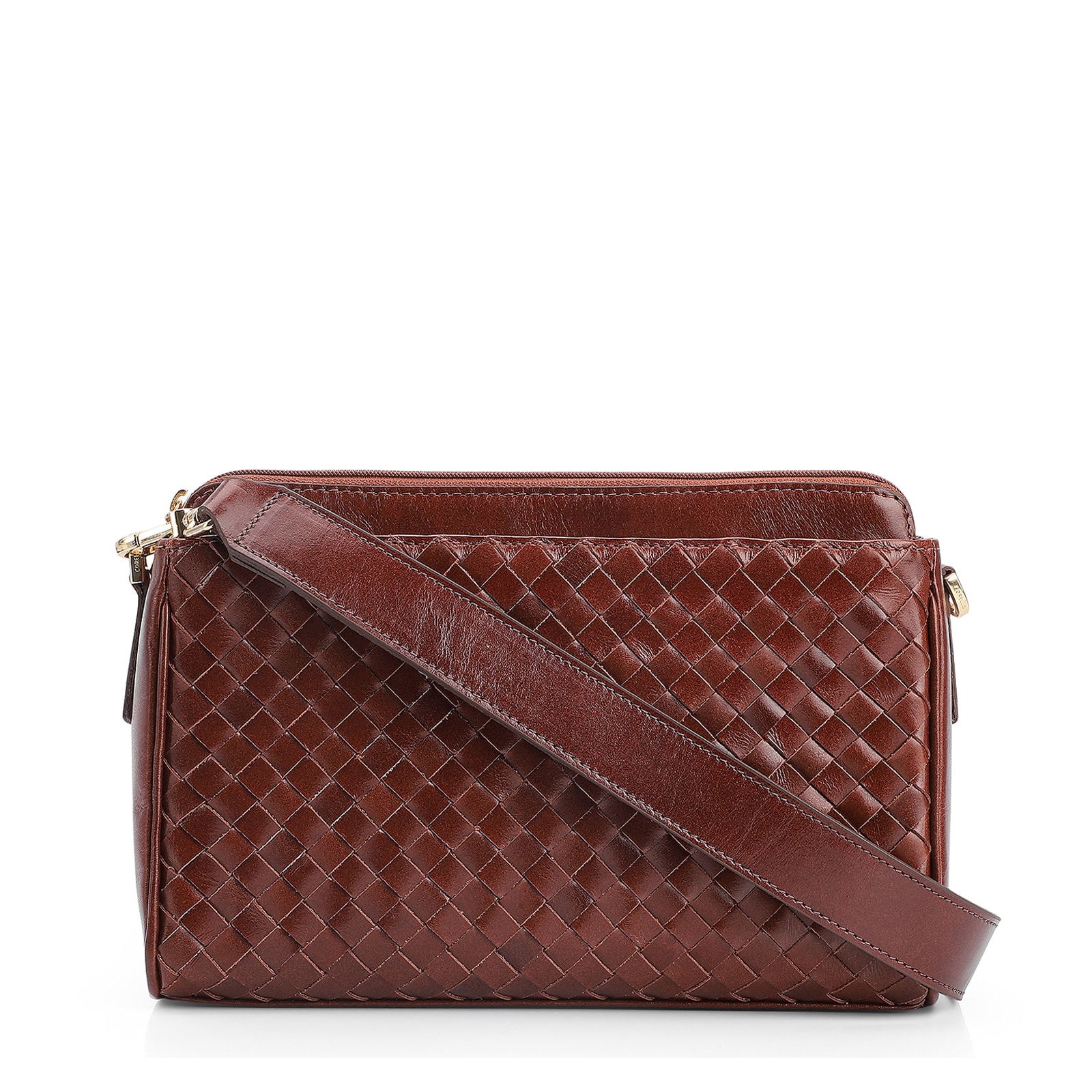 Bolsa Transversal Tressê Couro Marrom