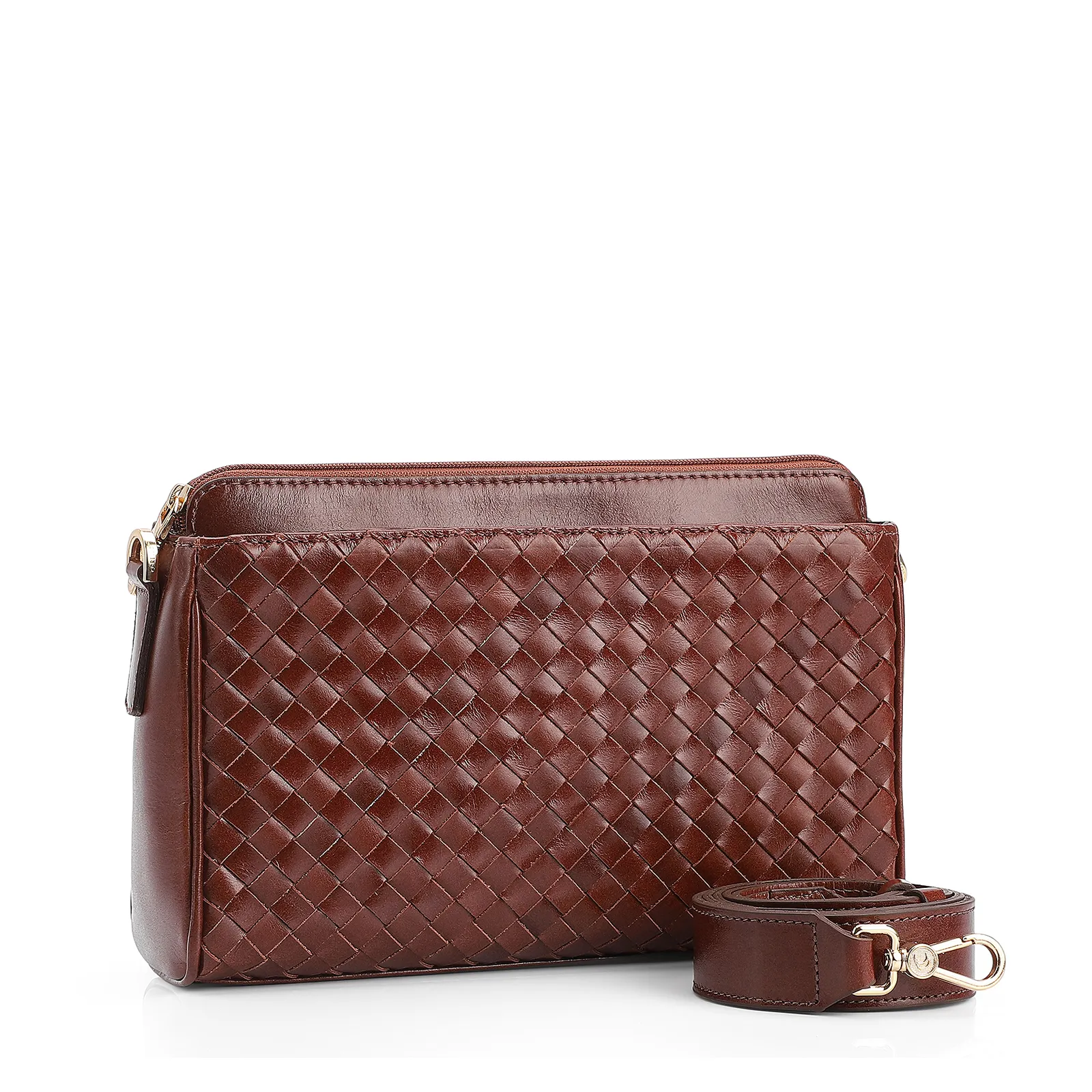 Bolsa Transversal Tressê Couro Marrom
