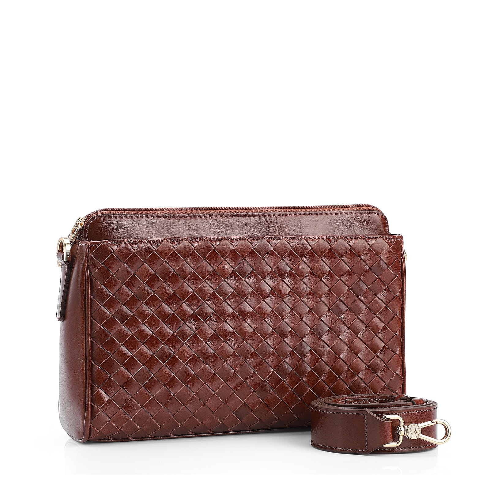 Bolsa Transversal Tressê Couro Marrom
