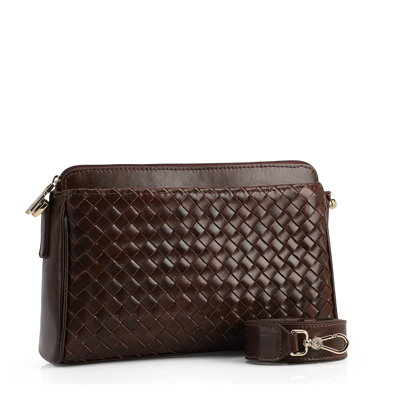 Bolsa Transversal Tressê Couro Marrom