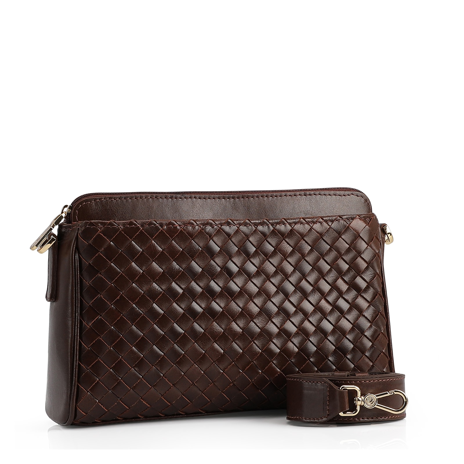 Bolsa Transversal Tressê Couro Marrom