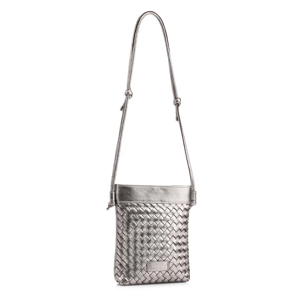 Bolsa Transversal Tressê Couro Metal Prata - imagem 2