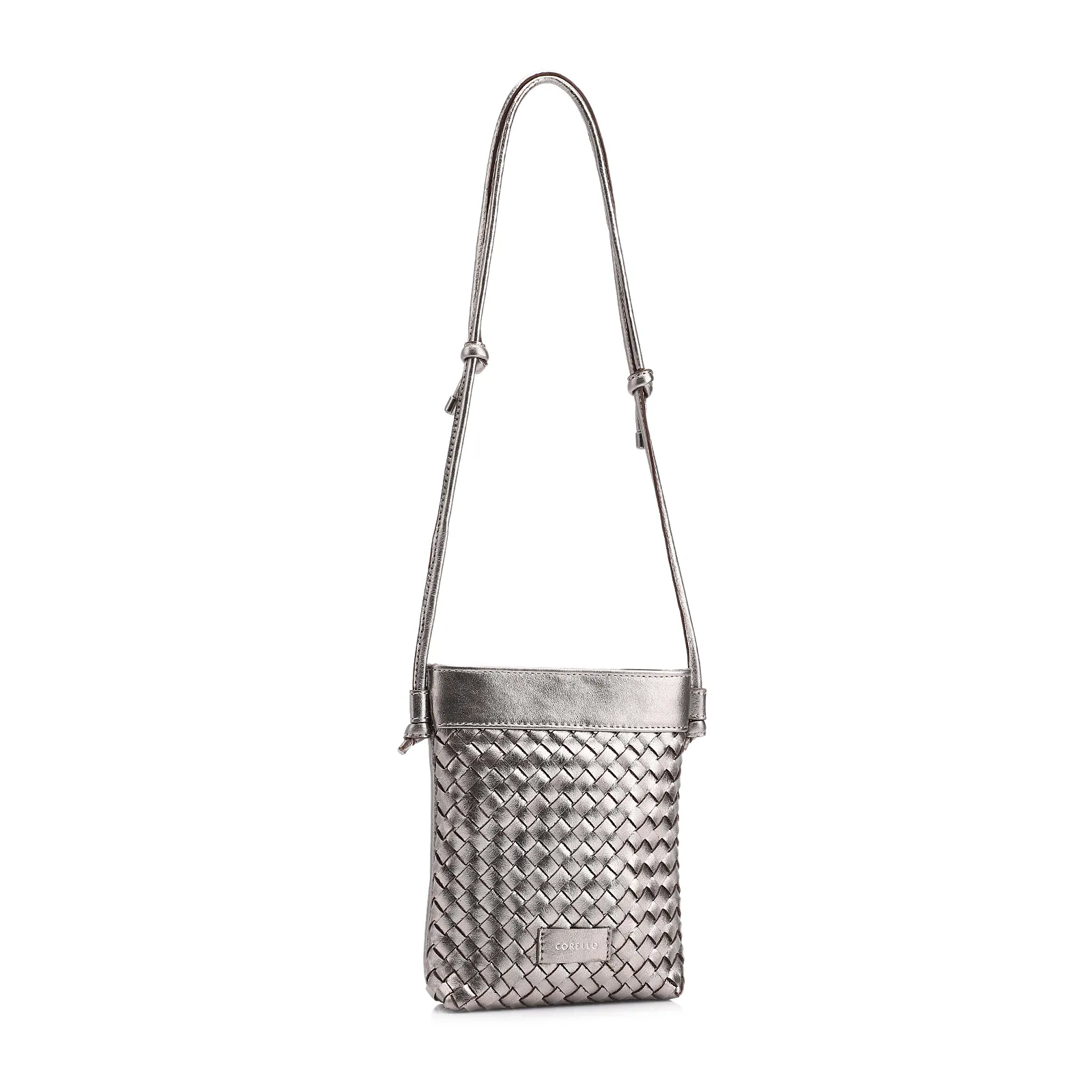 Bolsa Transversal Tressê Couro Metal Prata
