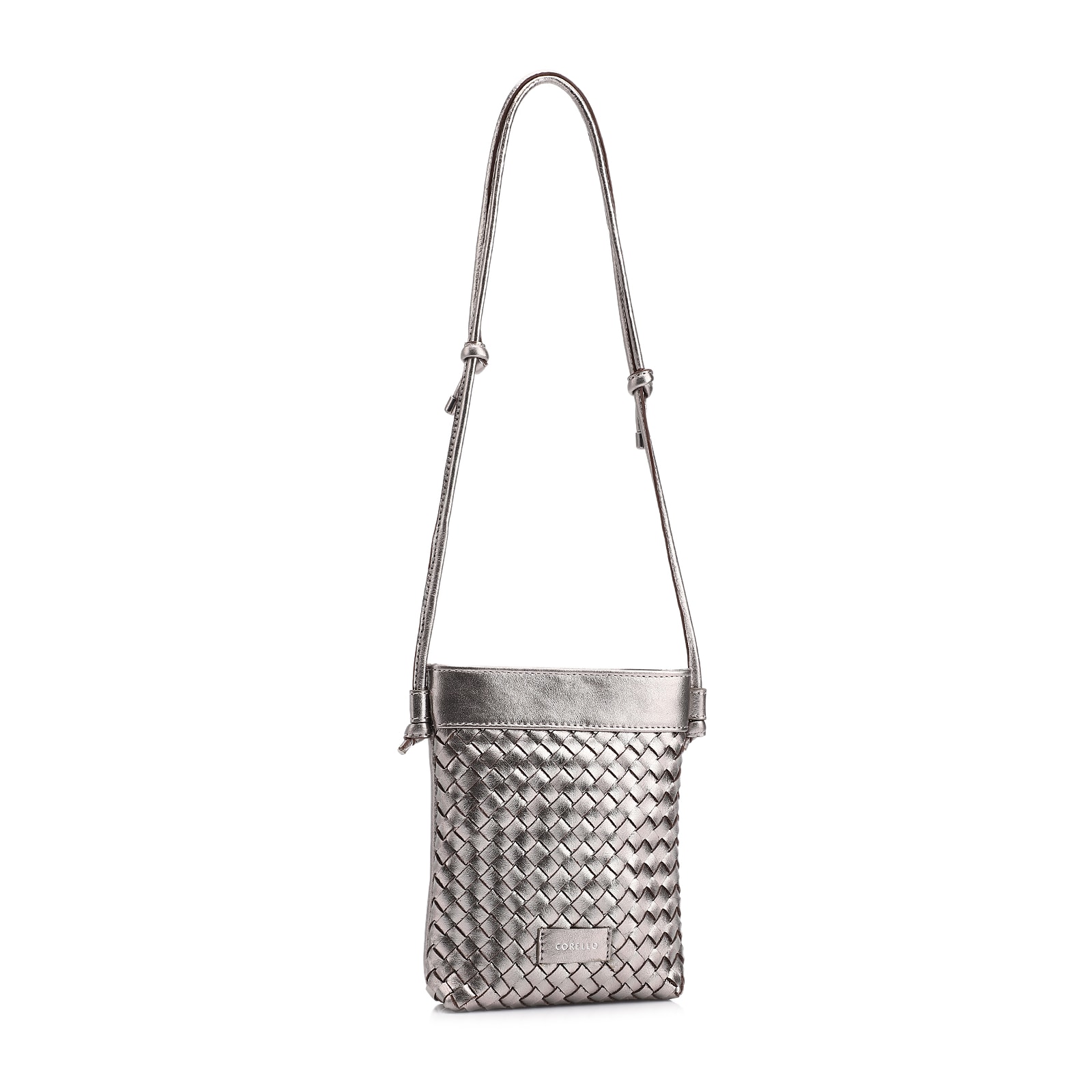 Bolsa Transversal Tressê Couro Metal Prata