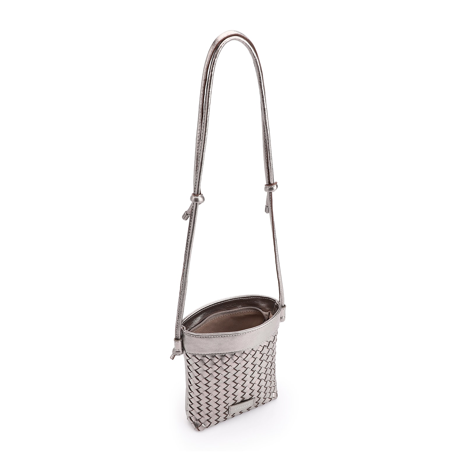 Bolsa Transversal Tressê Couro Metal Prata