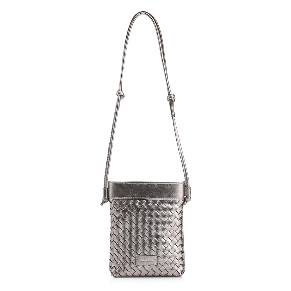 Bolsa Transversal Tressê Couro Metal Prata