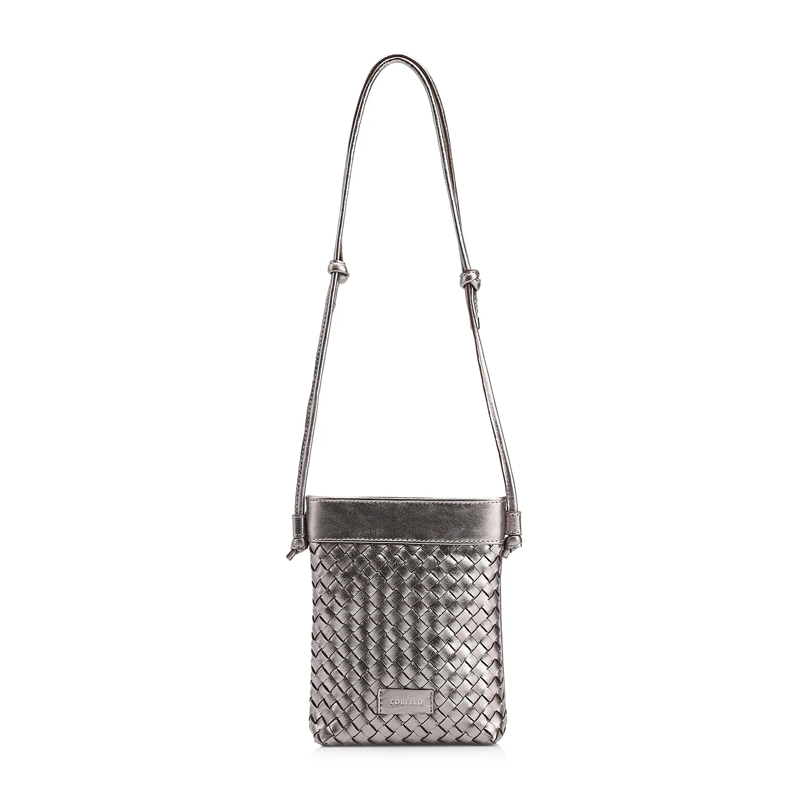 Bolsa Transversal Tressê Couro Metal Prata