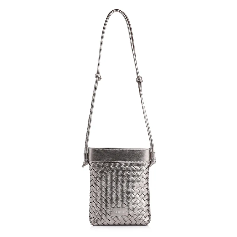 Bolsa Transversal Tressê Couro Metal Prata